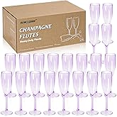 XUWAIDSGN 24 Pcs Reusable Champagne Flutes Plastic Wine Glasses Bulk Vintage Champagne Flutes Mimosa Bar Glasses Stemmed Drinking Cups 5.4OZ for Christmas Birthday Wedding Bride