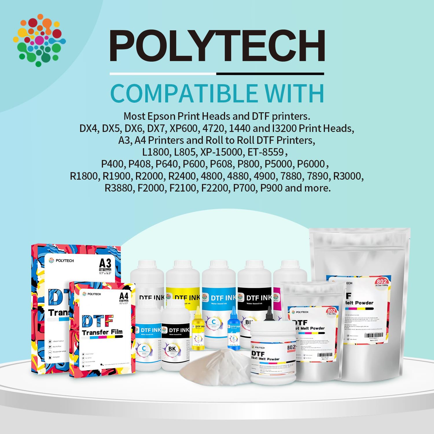 POLYTECH DTF Powder 14.1oz 400g, Hot Melt Adhesive Powder, Super Soft, for Heat Transfer Film Printing, Compatible with DTF PrintersET-8550, ET8500, XP-15000, L1800, Ideal for T-Shirt Printing