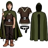 G.C Kids Renaissance Shirt Cloak Costume Belt Boys Medieval Costume Accessories Outfit Knight Hooded Cape Halloween Cosplay
