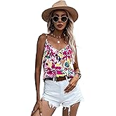 SweatyRocks Women's V Neck Floral Print Cami Tank Top Sleeveless Blouse Shirt