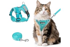 wanheart Cat Harness and Leash Set - Escape Proof Adjustable Breathable Vest for Cats, Soft Mesh Padded Harness with Reflective Strips - Easy Control for Kittens, Indoor & Outdoor Cats (Emerald, M)