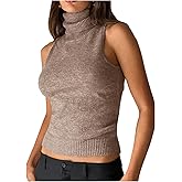 WDIRARA Women's Turtleneck Sleeveless Sweater Vest Basic Pullover Ribbed Knit Tank Tops