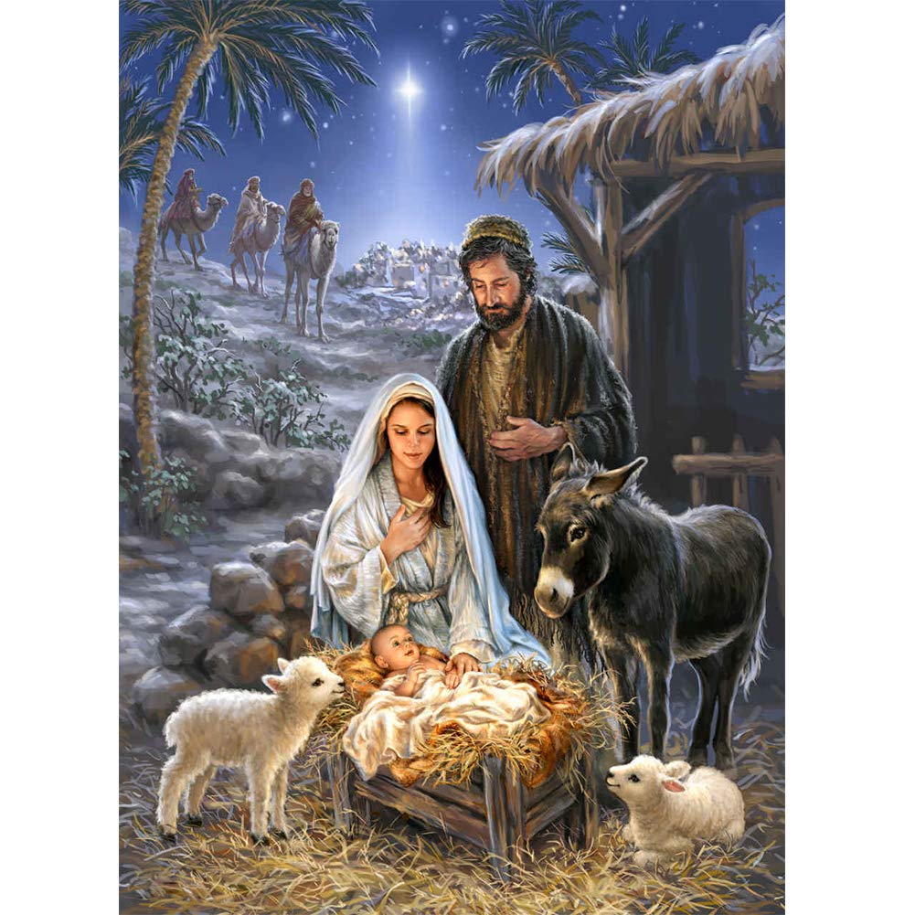 WOWDECOR 5D Diamond Painting Kits, Religious Baby Small Sheep Alpacas Animals Full Drill DIY Diamond Art Cross Stitch Paint by Numbers