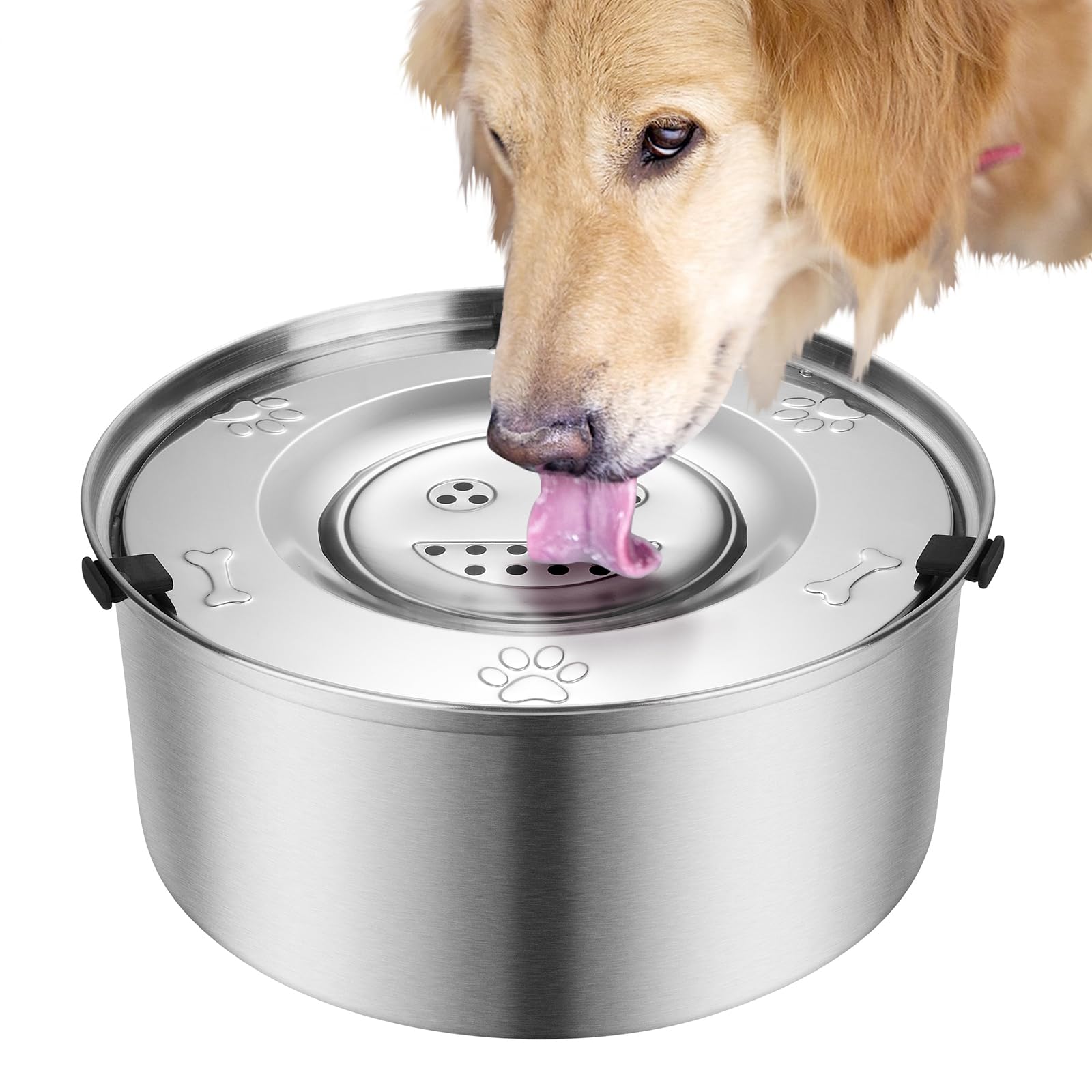 ELISABE Dog Water Bowl No Spill, 3L Large Capacity Stainless Steels Slow Drink Puppy Bowl, Anti Spill Pet Water Feeder Dispenser