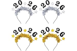 Hying 4 PCS Happy New Year Headbands Tiara for Women Men, Golden Silver Glitter Sparkles Headwear 2026 New Year Headband Hair Hoops Accessories for Christmas New Years Eve Party Supplies