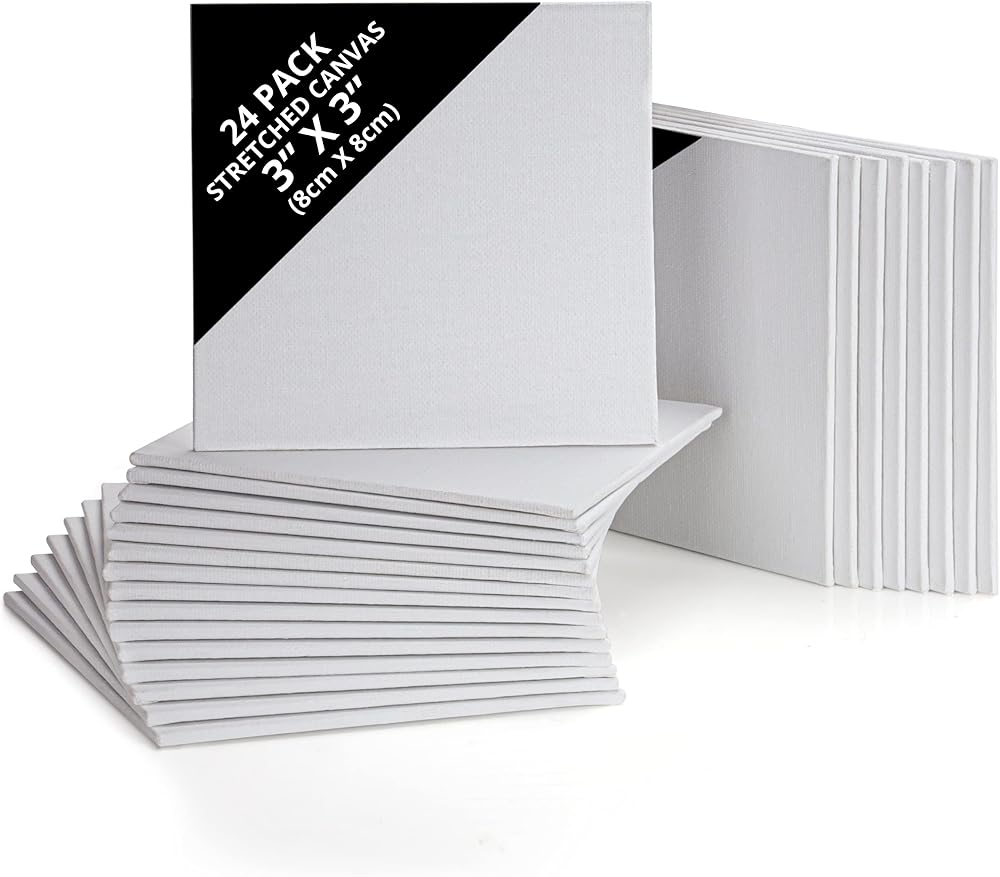 BELLE VOUS 24 Pack Blank Canvas 8x8 cm Pre Stretched Panels Acrylic Oil