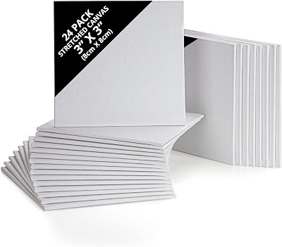 BELLE VOUS 24 Pack Blank Canvas 8x8 cm Pre Stretched Panels Acrylic Oil
