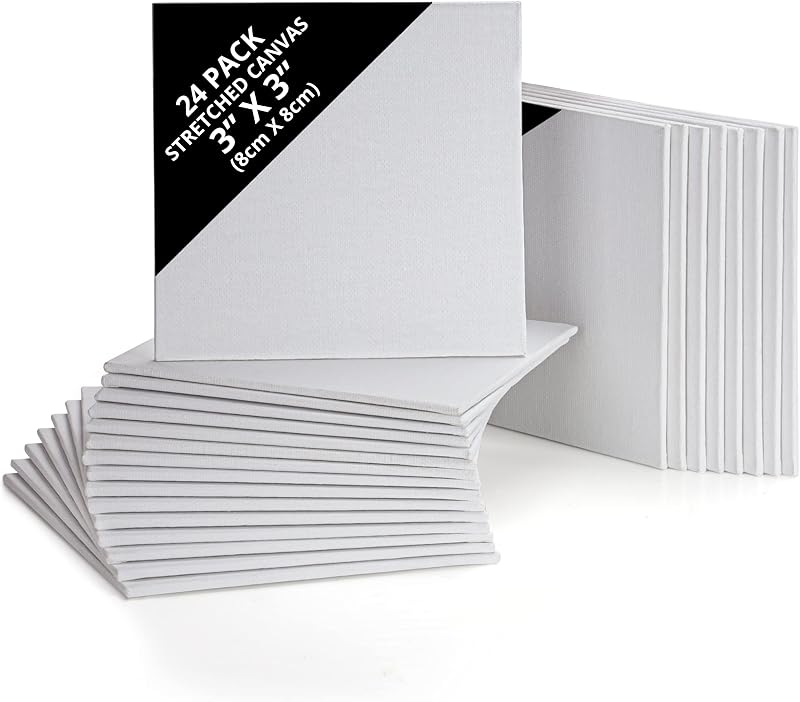 BELLE VOUS 24 Pack Blank Canvas 8x8 cm Pre Stretched Panels Acrylic Oil