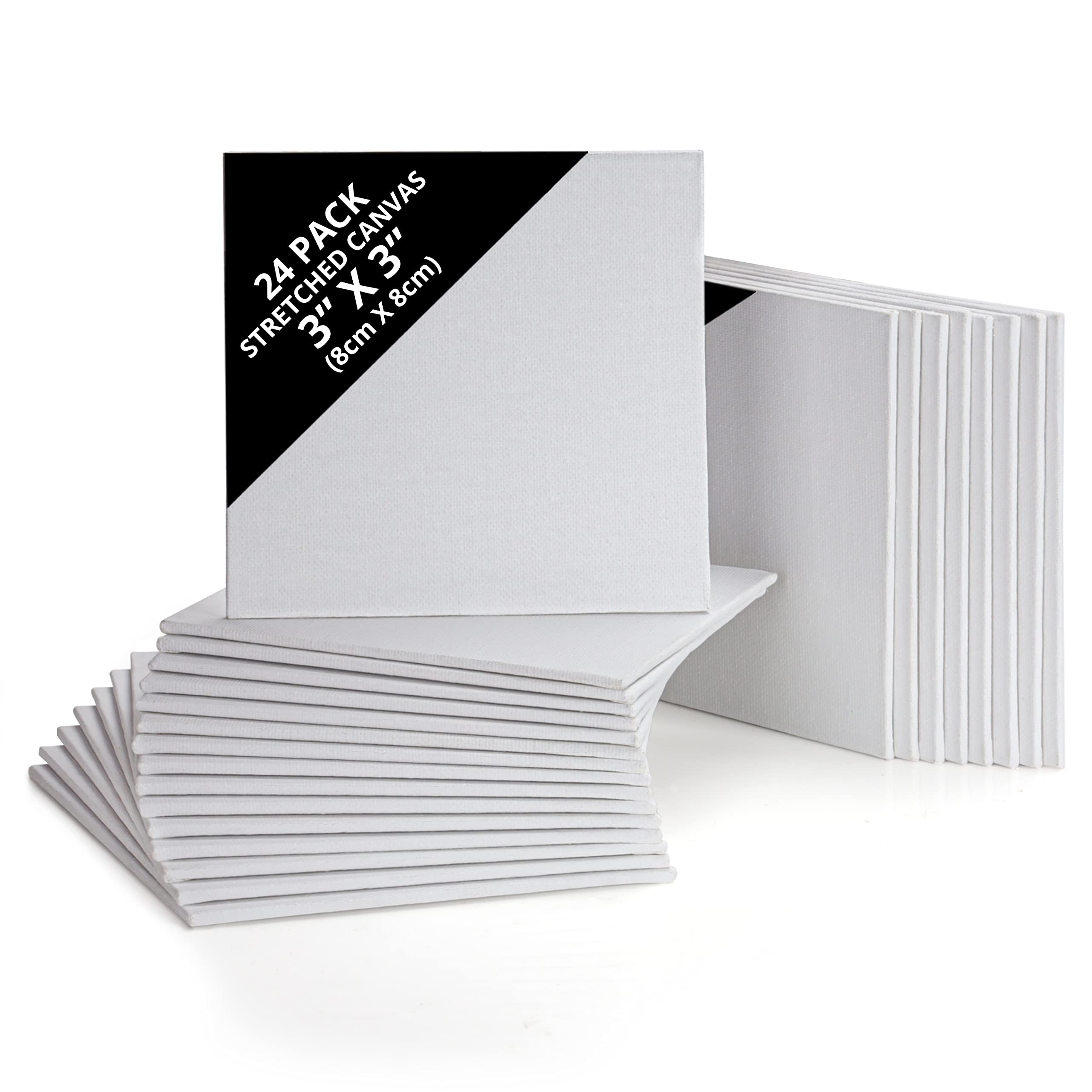 Belle Vous 24 Pack Blank Canvas - 8 x 8cm (3 x 3 inches) - Pre Stretched Canvas Panel Boards - Suitable for Acrylic and Oil Painting Also for Sketching and Drawing