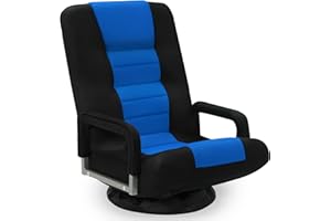 Buymoth Swivel Floor Gaming Chair w/Armrests, Folding Video Reclining Sofa w/6 Adjustable Position, Padded Backrest & Cushion, Lazy Lounger Couch for E-Sports, Reading, Relaxing, Watching TV, Blue