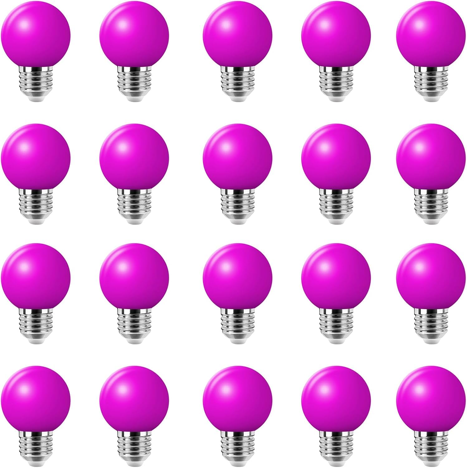 WULUN E27 Coloured Bayonet Light Bulbs,2W G45 Golf Ball Mini Globe Bulb,Equivalent 20W Incandescent Bulbs,for Outdoor Patio Party Christmas Lights, Purple, 20 Pack