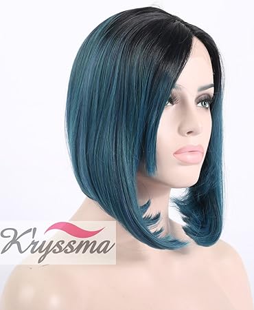 Kryssma Synthetic Lace Front Short Bob Wigs Black Roots To Dark