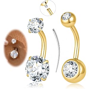 DAILI Belly Button Ring Gold Silver, 14G Navel Piercing Hypoallergenic Surgical Steel Belly Button Rings for Women Men Intern