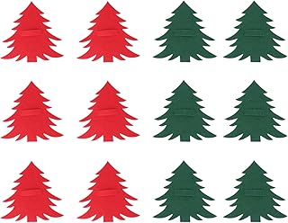 Amosfun 12 Stücke Weihnachtsbaum Besteckhalter für Weihnachten Bestecktasche Besteckbeutel Gabel Messer Geschirr Tasche Weihnachtsdeko Tischdeko(Rot und Grün)