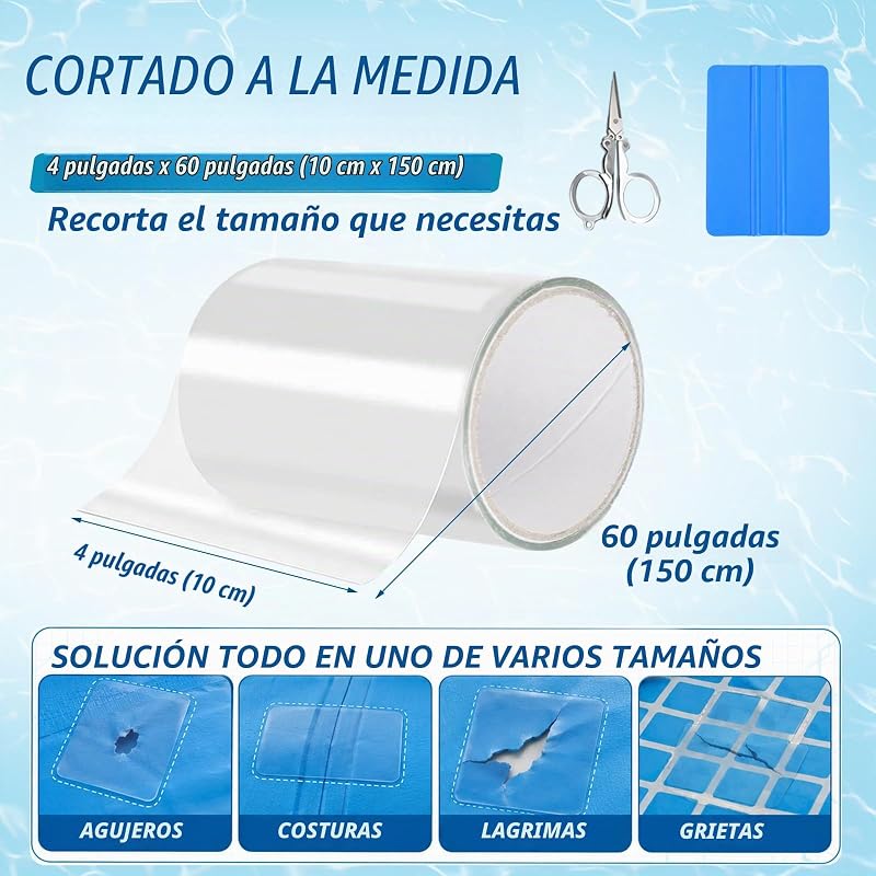 Parches Piscina 10x150cm PVC Cinta Reparación Transparente