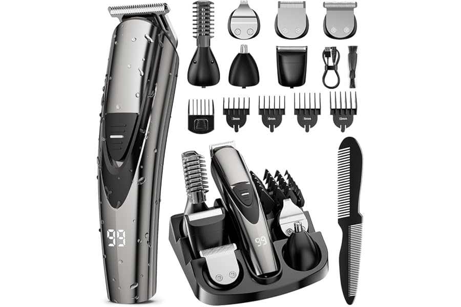 SHPAVVER Beard Trimmer for Men: Professional Barber Hair Clippers – 12-in-1 Cordless Grooming Kit – Waterproof Electric Razor with Turbo Speed & Precision Blades