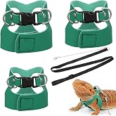 3 Pack Bearded Dragon Leash and Harness Set 3 Size Adjustable Lizard Harness Bearded Dragon Outfits for Reptile Small Animals Training Walking, Easy to Put on and Take Off (Green)