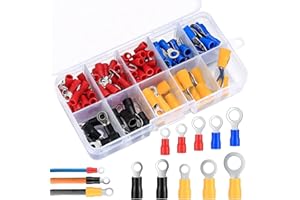 QOOSIKICC 102 Pcs Disconnect Electrical O Ring Crimp Terminals Connectors Assortment Kit, Mixed Quick Wire Connectors, Insulated Electrical Wire O Ring Connectors