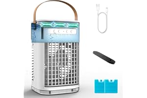 FLOWBREEZE Mini Air Conditioner, Portable Air Conditioners AC w/Remote, 1.2L Water Tank & 2 Ice Packs, Auto-off Timer, 5400mAh Built-in Battery, Evaporative Air Cooler With 3Speeds, Desktop Fan For HomeOutdoors