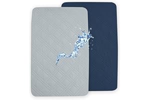 david's kids 2 Pack Waterproof Mini Crib Mattress Protector, Fit Pack N Play, Playard and Mini Crib Mattresses, Ultra Soft Breathable Pad Cover for Boys Girls Neutral, Grey & Navy Blue