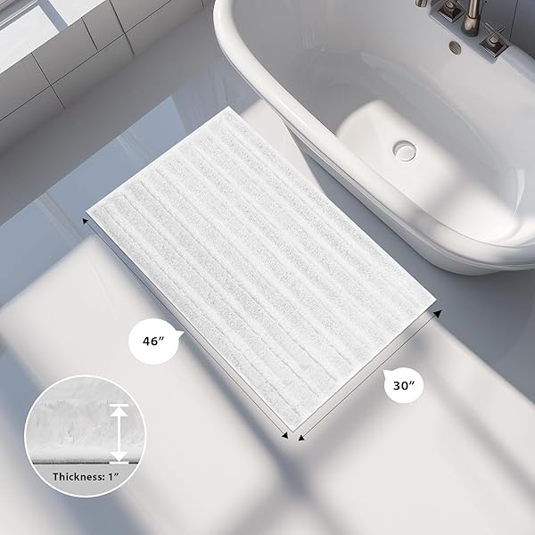 DOMUSTEX WASHABLE BATHROOM RUG 30″ X 46″, EXTRA SOFT BATH MAT, ABSORBENT AND NON SLIP BATH RUG FOR SHOWER, BATHTUB, SINK, FLOOR