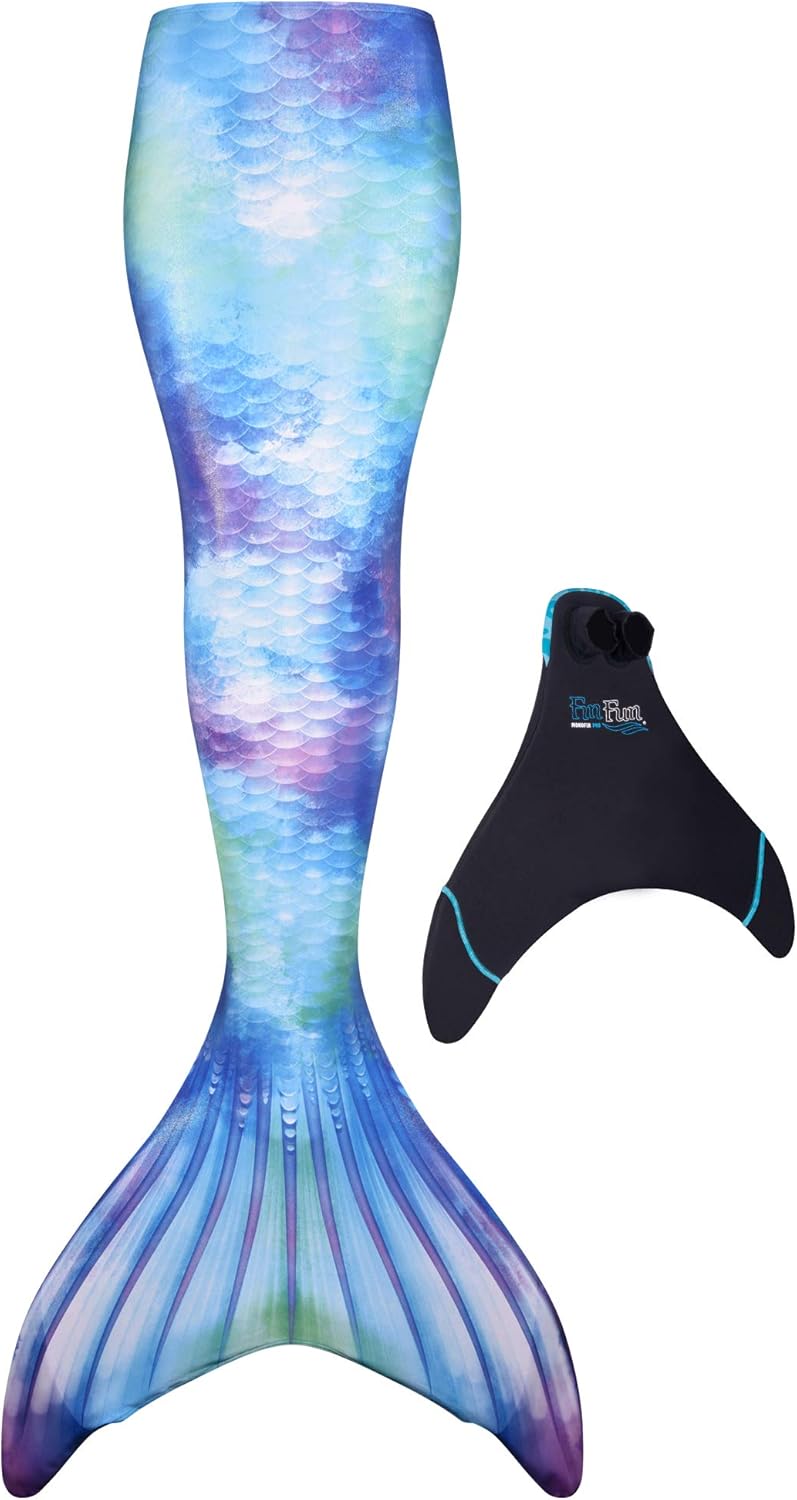 Fin Fun Mermaid Tail, Reinforced Tips, Monofin Included, Watercolor Waves, Youth 06: Clothing