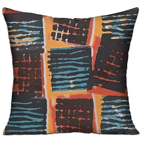 Amazon Com Steel Blue Orange Grid Decorative Throw Pillow Cotton