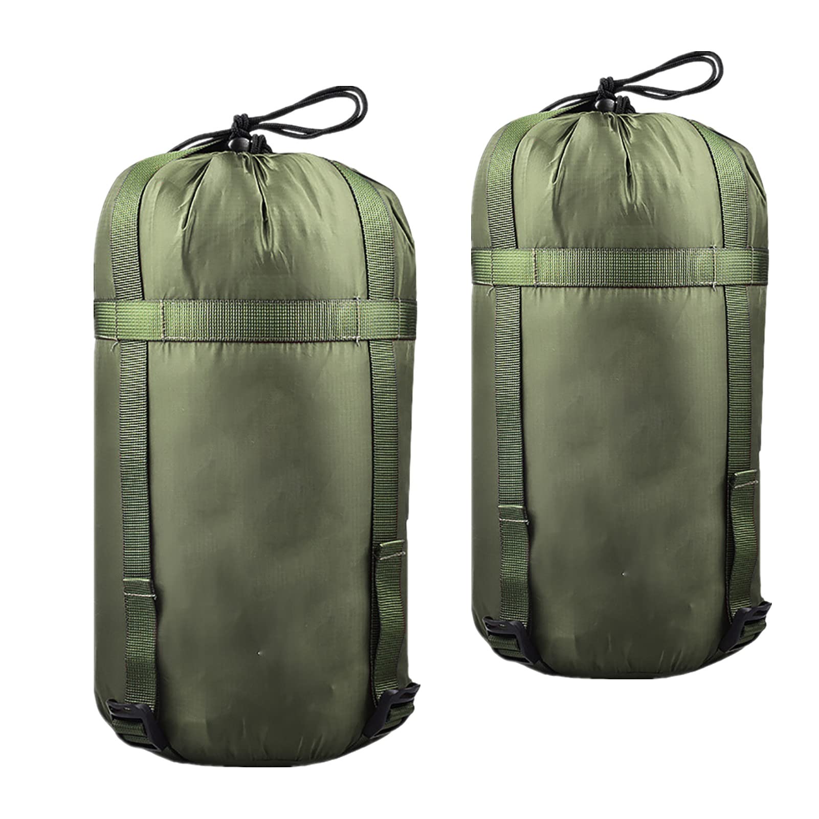 10 L Stuff Compression Sacks Nylon Sleeping Bag Drawstring Storage Bags with Adjustable Buckles for Backpacking Hiking Camping Outdoor Living (Army Green*2)