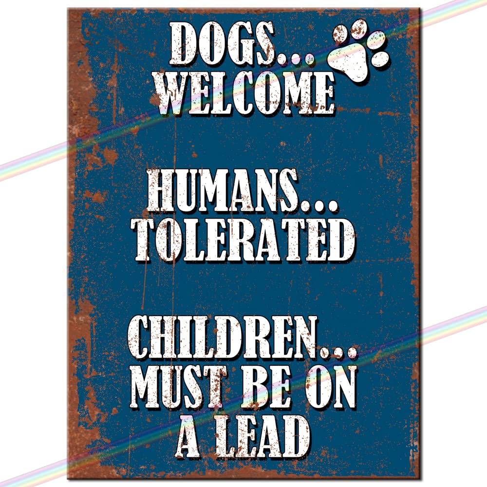 "Dogs Welcome, People Tolerated" Funny Metal Bar Sign | Retro Wall Plaque for Home Pub, Garden Bar & Man Cave | Vintage Dog Lover Gift | 20cm x 15cm | Made in UK