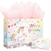 WERNNSAI 13" Large Unicorn Gift Bag for Girls Baby Girl Birthday Bag with Tissue Paper and Card for Kids Pink Unicorn Baby Shower Happy Birthday Theme Party