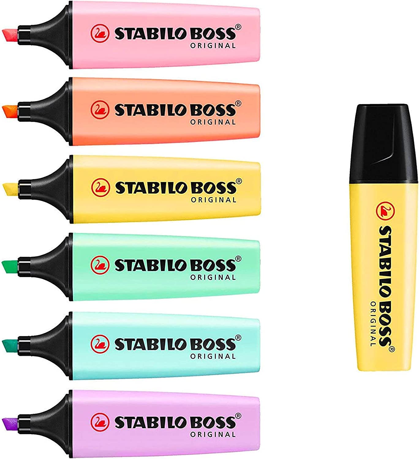 STABILO BOSS Original Pastel Highlighter Pens Highlighter Markers - Bumper Pack of 7