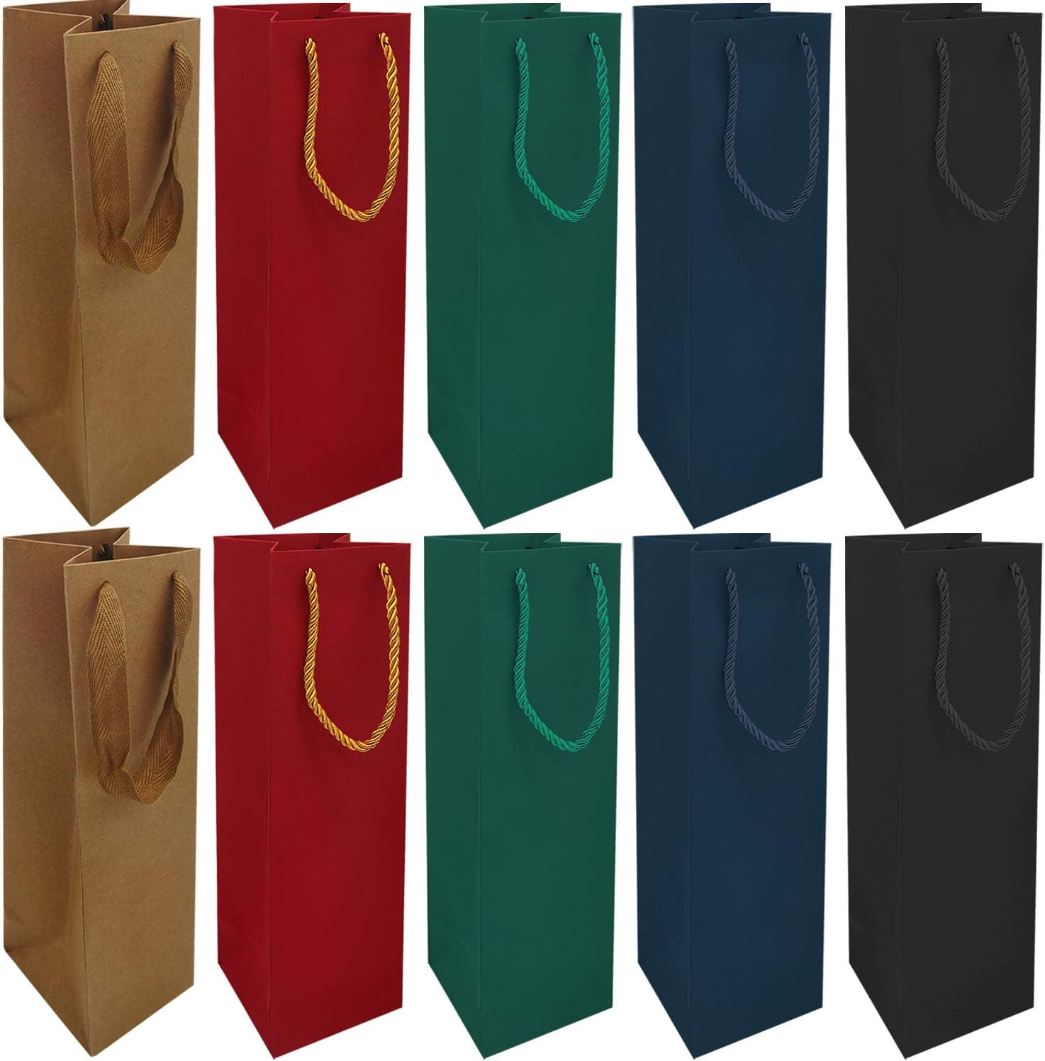 Premium Wine Gift Bags, Luxury Bottle Bags with Strong Rope Handles for Christmas Party Wine Gifts (10pcs)