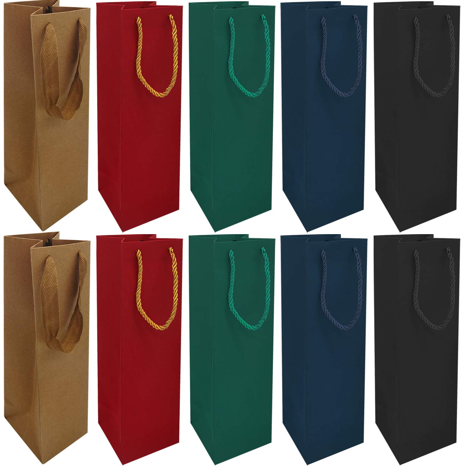 Premium Wine Gift Bags, Luxury Bottle Bags with Strong Rope Handles for Christmas Party Wine Gifts (10pcs)