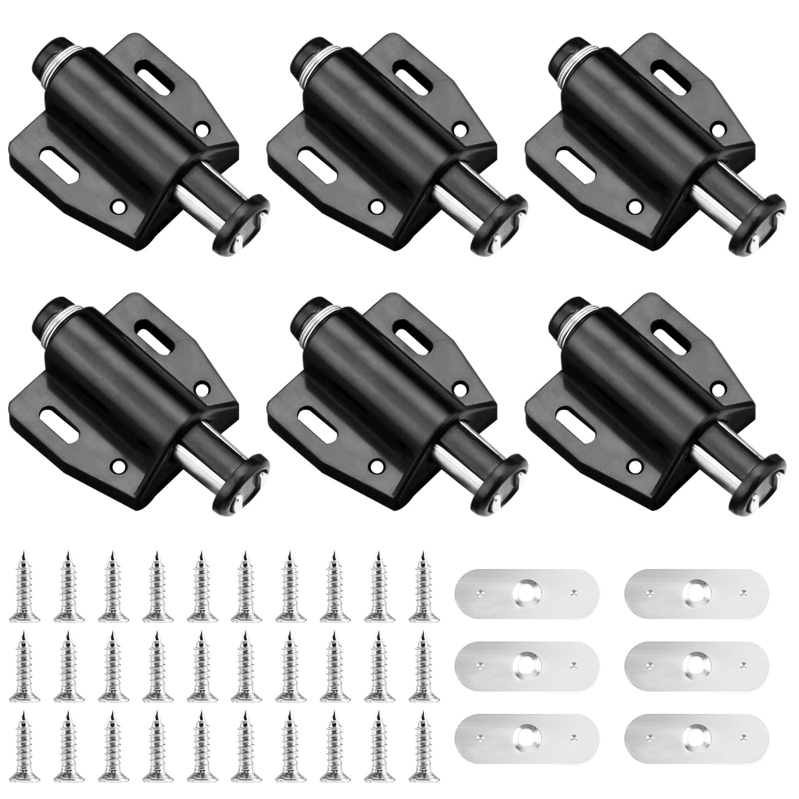 GAOHAN 6 Pcs Push to Open Door Catches,Black Single Magnetic Pressure Touch Release Catches Latch,Drawer Push to Open Door Lock Catches for Wardrobe, Cabinet, Drawer Closure