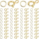 Beebeecraft 1 Box 50Pcs Spring Ring Clasp 18K Gold Plated Small Necklace Bracelet Spring Clasp Lobster Closure Connector with Open Jump Rings for Jewelry Making Findings