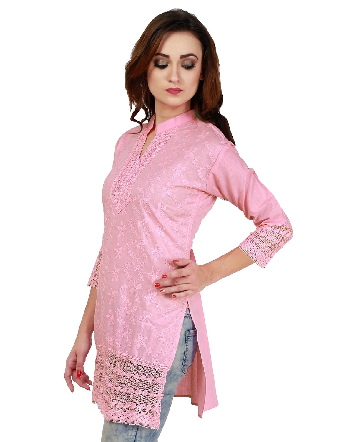 haniya women's cotton chikan embroidered kurta