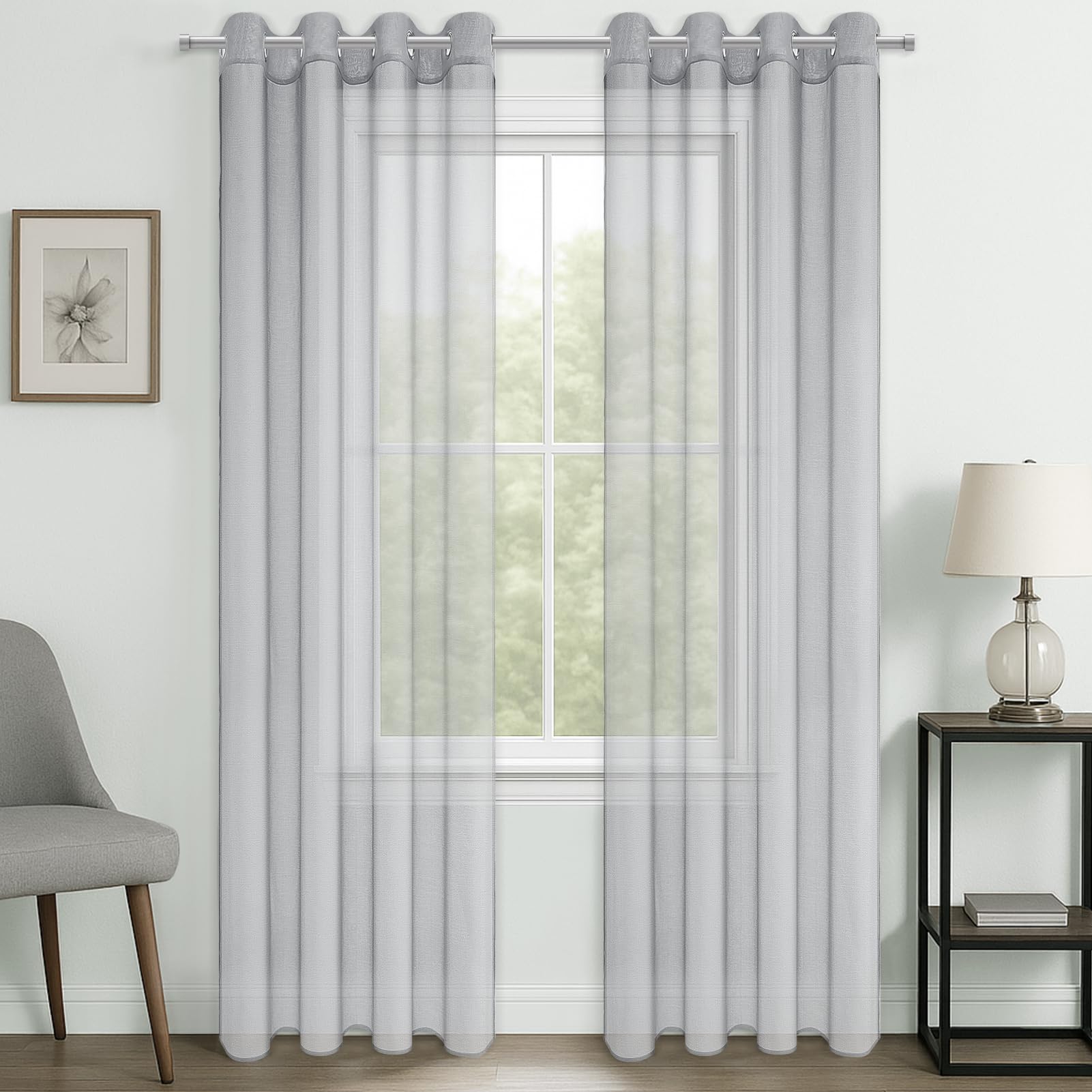 CUTEWIND Voile Ashy Curtains Semi Transparent Curtain Eyelet Panels for Living Room/Balcony/Sliding Door/Bedroom/Windows Modern Grommets Sliver Rings Designful Blinds Drapes,Sets of 2(Grey,55"Wx88"L)