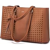 LOVEVOOK Laptop Tote Bag for Women 15.6 Inch Waterproof PU Leather Computer Bags Women Business Office Work Bag Briefcase,Brown