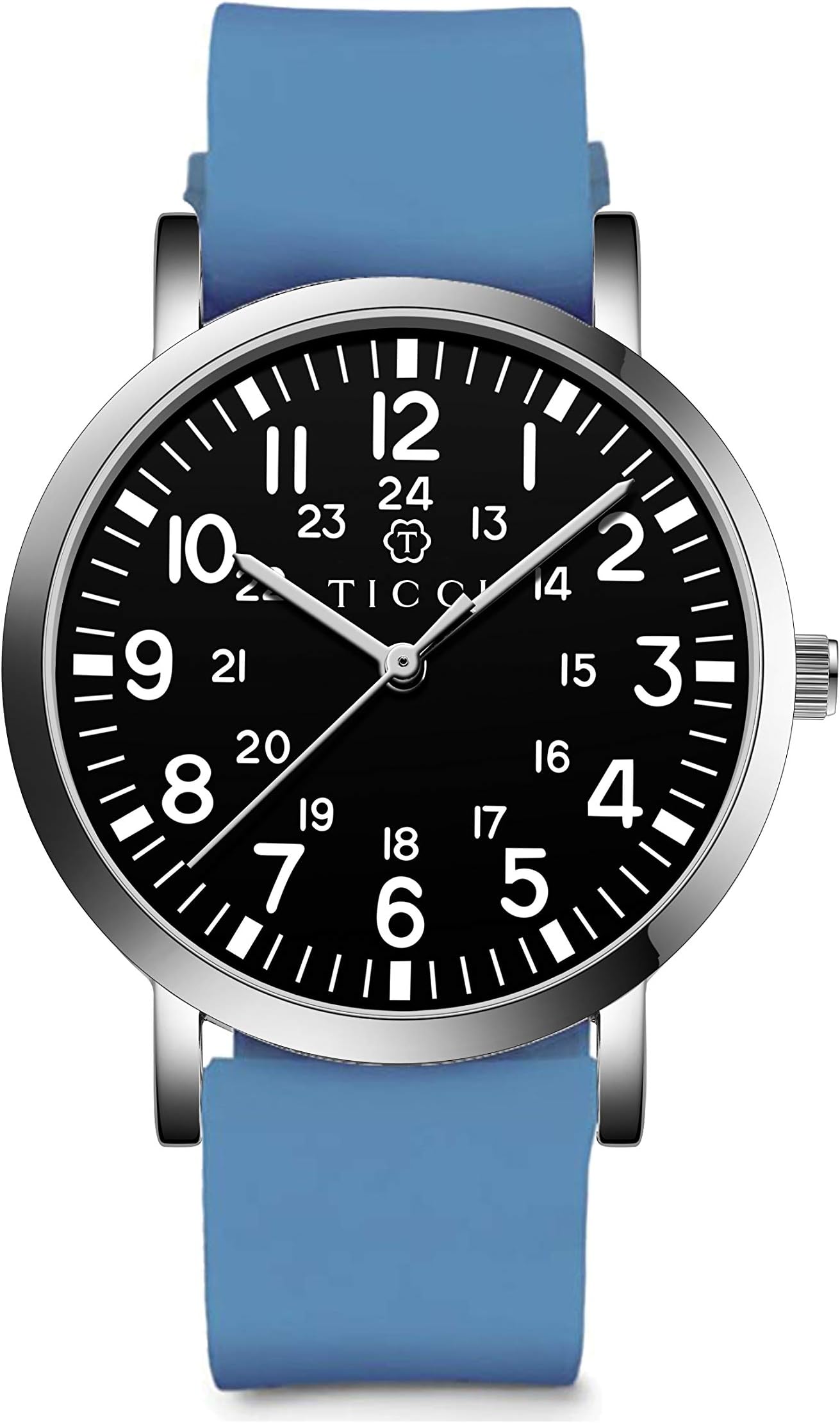 T TICCITICCI Unisex Men Women Medical Quartz Watch Arabic Numerals Military Time Easy Read Dial Silicone Band Waterproof for Students Doctors Nurses