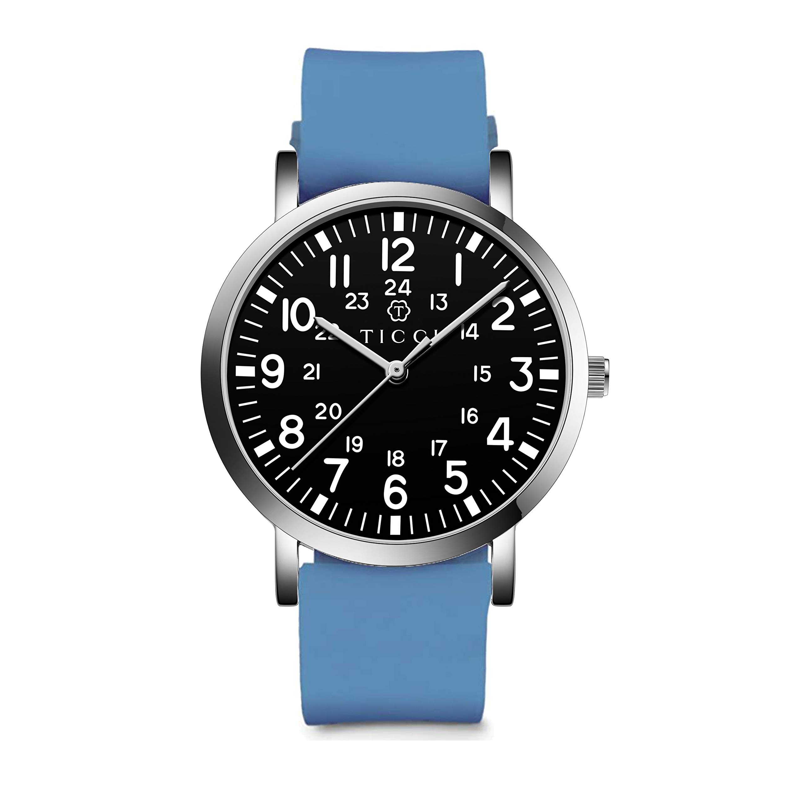 T TICCITICCI Unisex Men Women Medical Quartz Watch Arabic Numerals Military Time Easy Read Dial Silicone Band Waterproof for Students Doctors Nurses