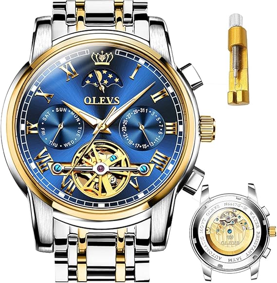 Amazon Olevs 腕時計 メンズ 機械式 自動巻き うで時計 ビジネス おしゃれ 防水 男性 ステンレスバンド アナログ 紳士 人気 父の日 記念日 プレゼント ブルーダイヤル メンズ腕時計 腕時計 通販