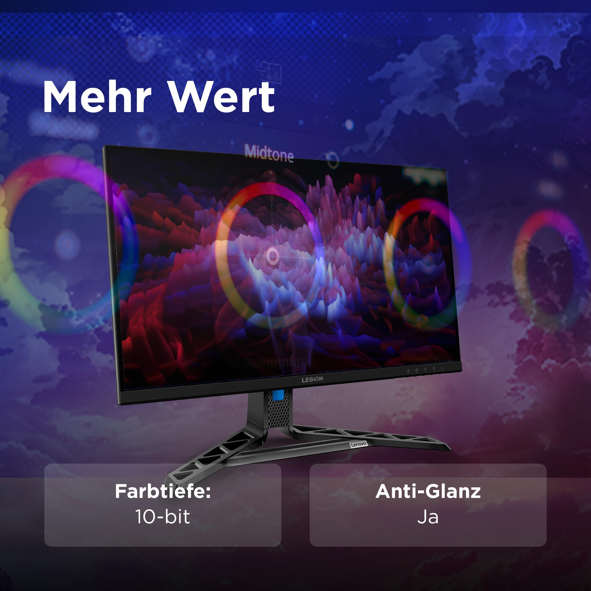 Lenovo Legion R27qe Gen 2 | 27" QHD WLED Gaming Monitor | 2560x1440 | 16:9 | 200 Hz | IPS-Panel | 0.5ms Reaktionszeit | HDMI | DisplayPort | TÜV Eye Comfort Schutz | Raven schwarz | 5.9 kg 9