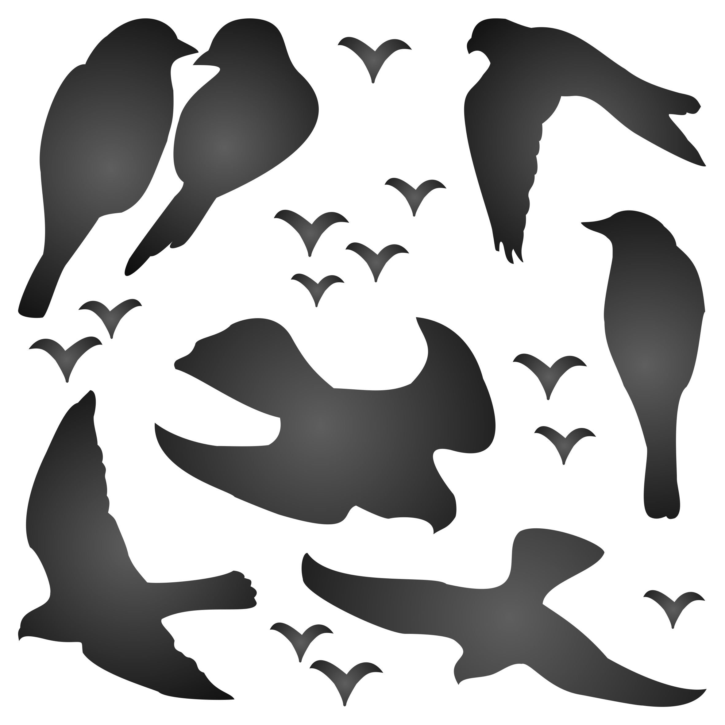 Bird Stencil - 16.5 x 16.5cm (M) - Reusable Silhouette Love Birds in Flight Perched Wall Stencil Template