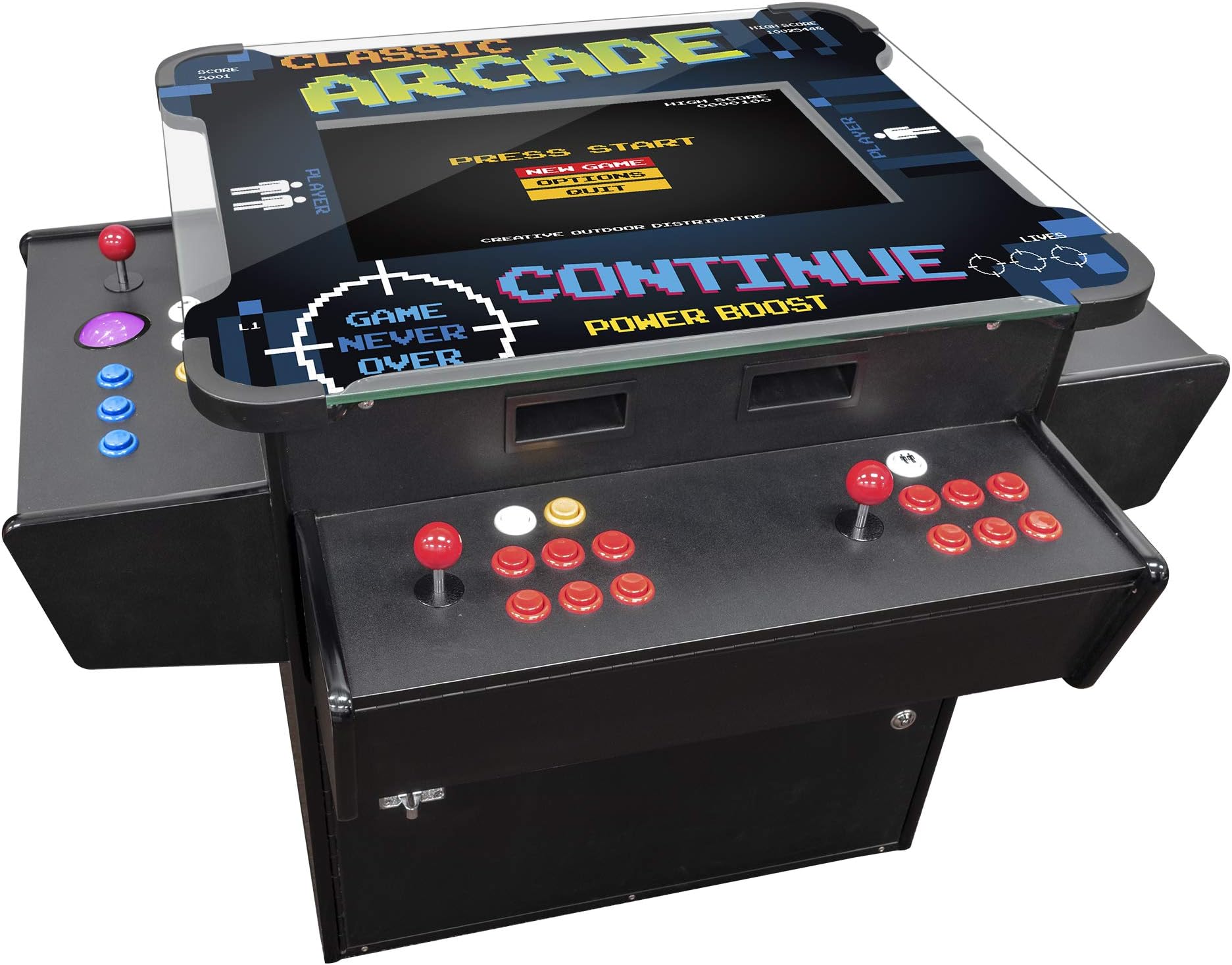 Creative Arcades Full-Size Commercial Grade Cocktail Arcade Machine | Trackball | Three-Sided | 1162 Classic Games | 4 Sanwa Joysticks | 2 Stools | 3-Year Warranty | 26" Screen | Square Glass Top
