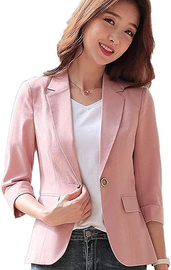 Amazon チューカー レディース フォーマルジャケット ブレザー 春夏秋 7分袖 入学式 入園式 通勤 オフィス カジュアル スリム コート ジャケット 通販
