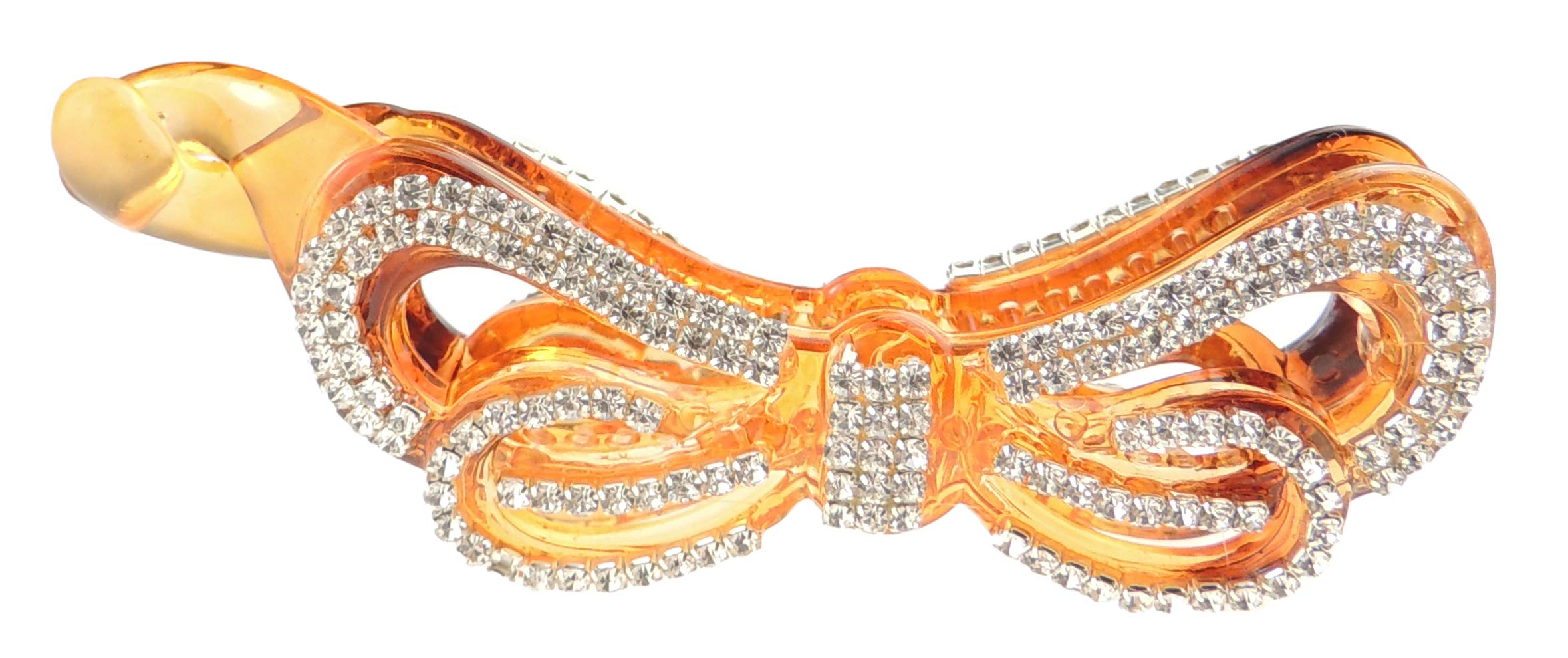 Sparkly Womens Girls Crystal Rhinestone Diamante Bridal Wedding Guest Christmas Party Bridesmaid Birthday Hair Accessories Banana Styling Ponytail Hair Barrette Grip Claw Clamp Long Swirly Bow (Brown)