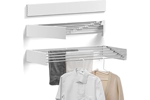SUBEKYU Foldable Wall Mounted Laundry Drying Rack, Space Saving Collapsible Clothes Drying Rack for Indoor and Outdoor, Laundry Room Organizer