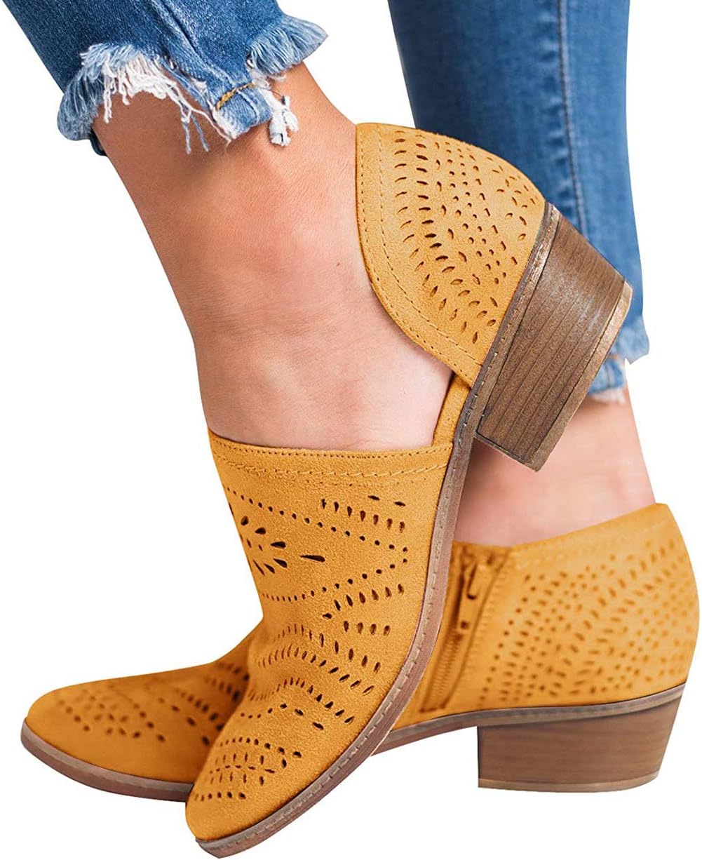 Susanny Chunky Heels Ankle Boots for Women Slip On Loafers Block Low Heel Dress Comfortable Casual Shoes Booties