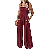 KIRUNDO Womens Jumpsuit 2026 Summer Casual Loose One Piece Overalls Smocked Sleeveless Wide Leg Rompers With Pockets