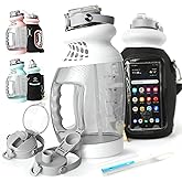 Large 1 Gallon Water Bottle/Jug with Time Marker, Straw & Sleeve – BPA-Free Tritan, Dishwasher Safe, Motivational Quotes, for Gym & Sports (128 oz) - USA Joyous Sun (White)